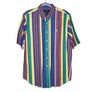 Vtg Hunt Club Mens Shirt Size M Button Down Blue Red Green Stripe B5